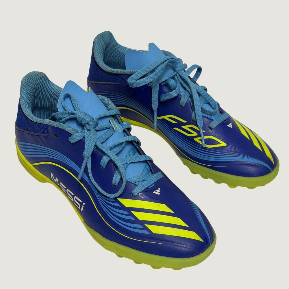 Adidas F50 League Messi Club Turf Soccer Shoes Kids Blue Yellow Size 5 Indoor
